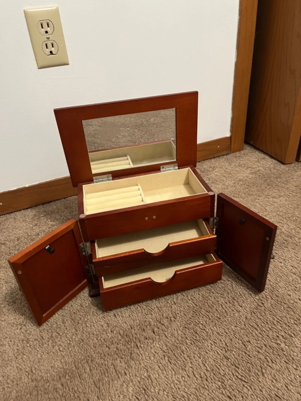 Wood Finish Jewelry Box with Mirror - Brown